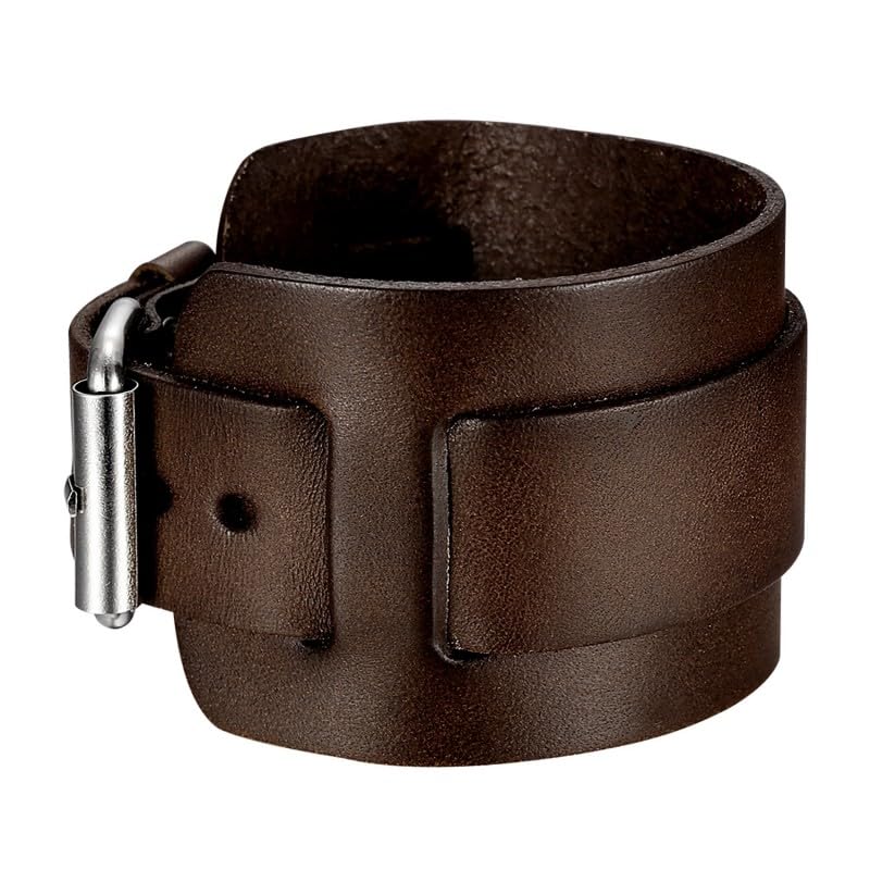 BOBIJOO Jewelry - Bracelet de force Noir Marron Homme Femme Cuir vachette véritable Acier inoxydable Ceinture Vintage - (couleur) Marron