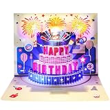 ZOEDO Happy Birthday Card, 3D Musical Birthday Pop Up Card, Blow Out LED Light Candle & Sound Fireworks Cake Birthday Greeting Cards with Blank Note Card and Envelope for Kid Husband, Men, Women, Mom