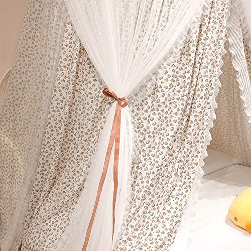 Kertnic Floral Elegant Bed Canopy For Girls & Adults, Luxurious Double Layer Bed Curtain Canopy Drapes, Round Dome Lace Princess Queen Canopies Netting (Cherry) #TOP6