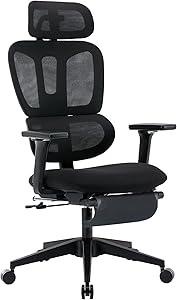 FLEXISPOT OC4 Big and Tall Mesh Office Chair, Computer Desk Chair Adjustable Swivel Chair with Footrest Lumbar Support Headrest and 360Rotation for Home Office, Black