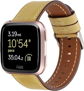 Watch Strap Compatible with Fitbit Versa/Versa 2/Versa Lite,Women Girl Leather Soft Sport Watch Band Adjustable 5.5-8.0 inch Breathable Replacement Bracelet - Yellow