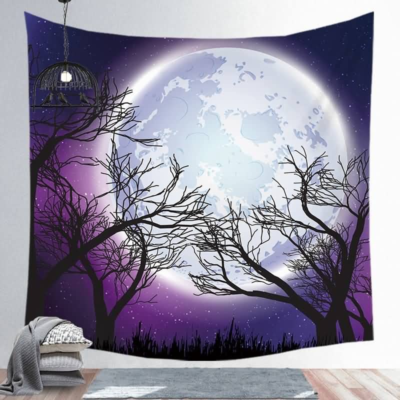 EHOMERY Wall Cloth Decor Space Tapestry Nature Aesthetic Purple Treetop Moon Mini Tapestry Nature Yoga Tapestry Wall Hanging Wall Hanging Blanket Living Room Bedroom Art Décor 150X200Cm