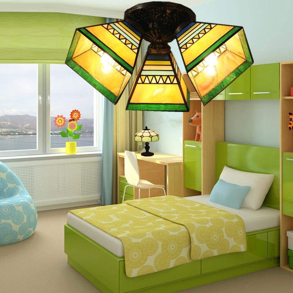 Tiffany Modern Contemporary Ceiling Light Creative Iron Glass shade 3-Flames Round Art Ceiling Dining Room Bedroom Country Style Ceiling Lighting E27 Max.60W Hb; 35cm * H19cm