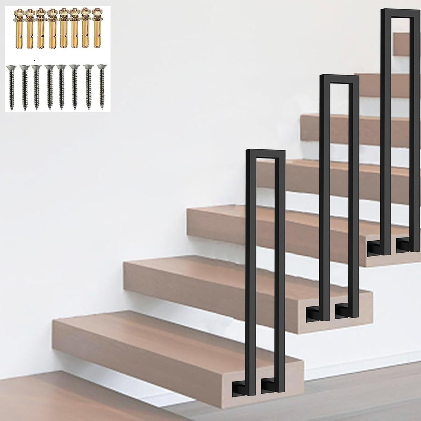 Zyntho Black Hand Rail For Indoor Outdoor Steps, Outdoor Side Mount Stair Railing, 1.1/1.4/1.6/2.1/2.4/2.7/2.9/3.1/3.3Ft Stair Railing Indoor, For Loft Villas Corridor Porch Steps(80Cm/2.6Ft)