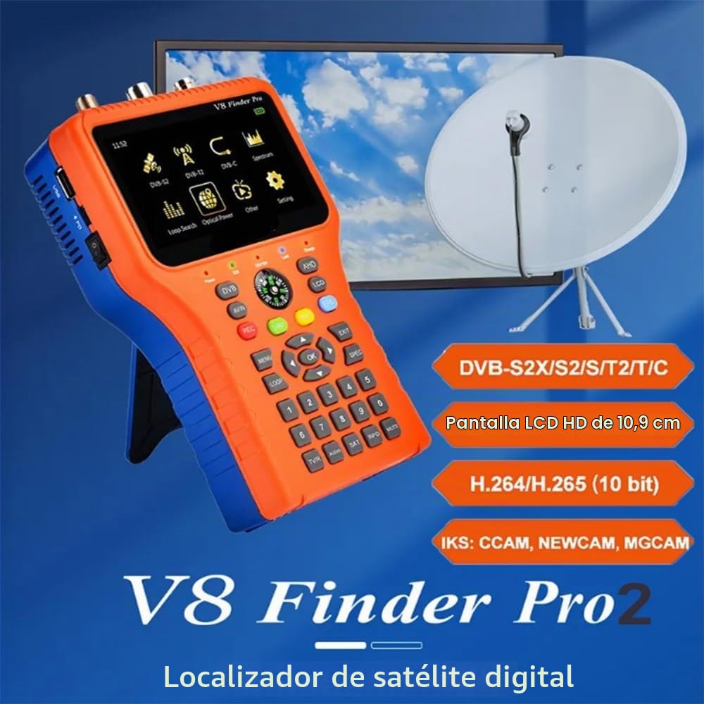 Medidor de Campo TDT, V8 Finder Pro2 - Medidor de señal satelital DVB-S2/T2/C, buscador de satélite digital HD con HEVC MPEG-4, receptor de TV satelital