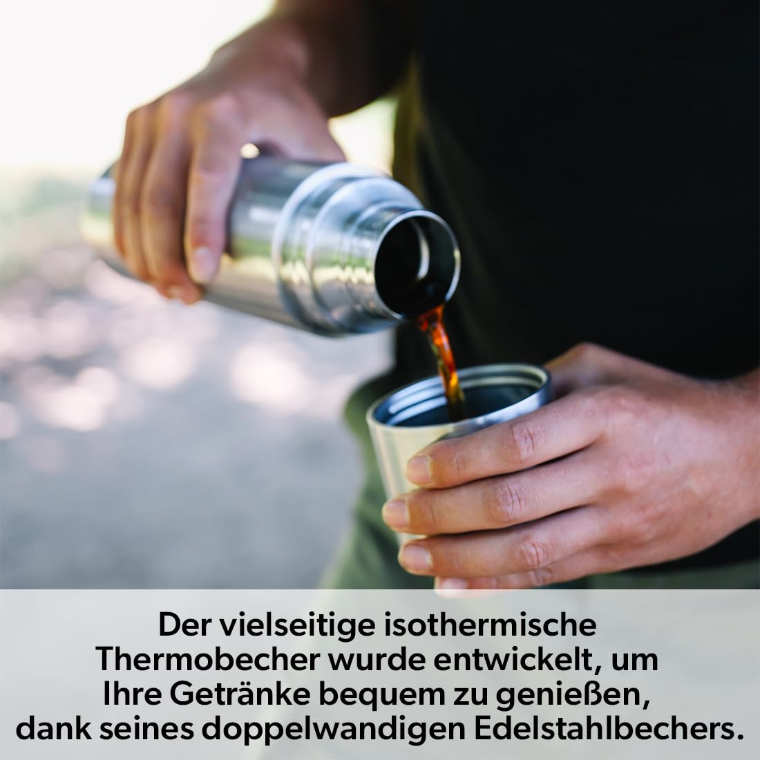 Qwetch - Thermoskanne Edelstahl 750ml Bahia - Isolierflasche & Thermosflasche mit recyceltem Edelstahlbecher - 24h kalt & 12h heiß - Auslaufsicher, BPA-frei & perfekt für Kaffee und Tee