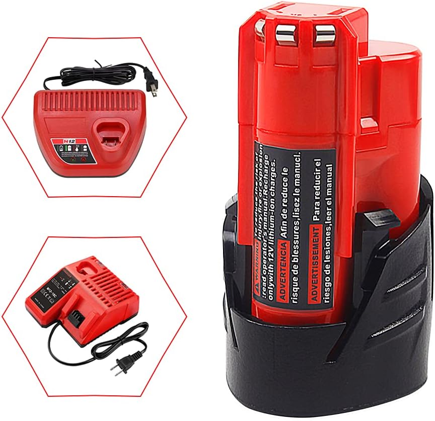 waitley 2 Pack 12V 3.0Ah Replacement Battery Compatible with Milwaukee 3Ah 48-11-2401 Li-Ion Battery 48-11-2420 48-11-2411 48-11-2440 48-11-2402 Tools