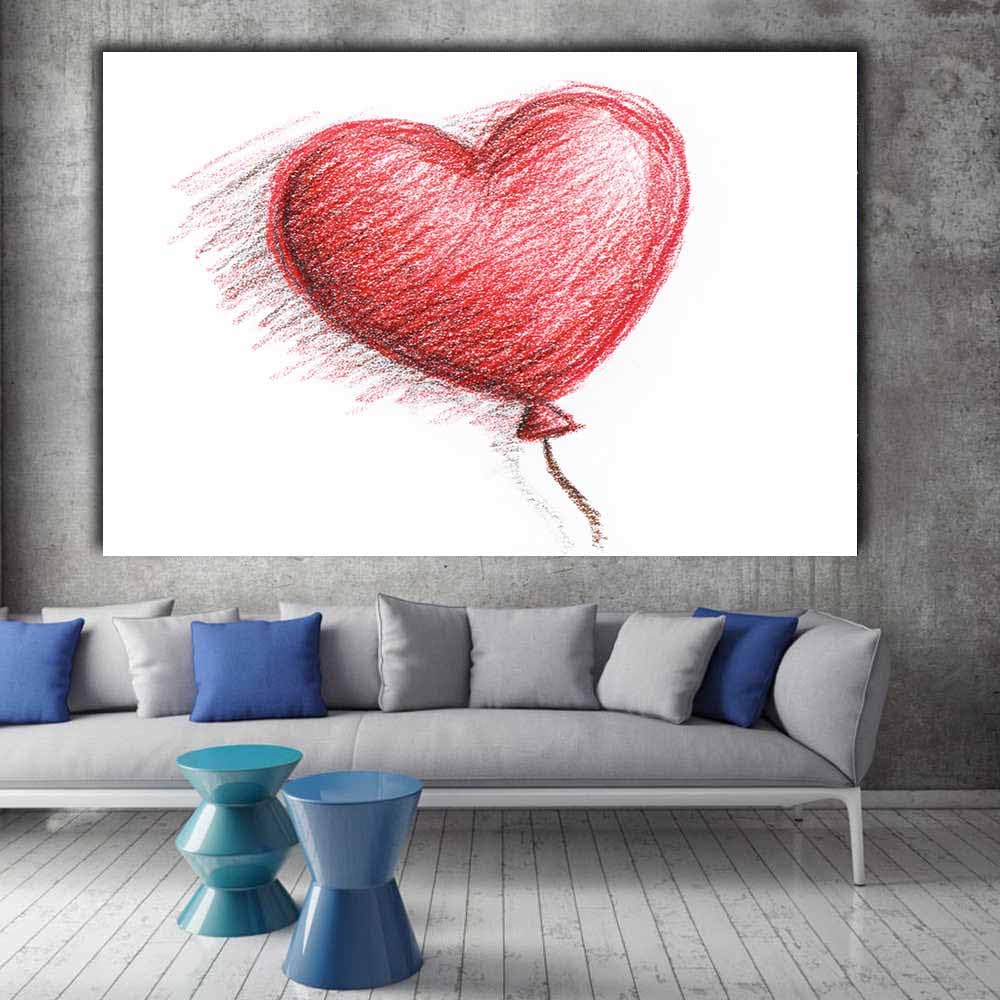 CUDAOO Serca Naklejki Ścienne Sztuka Ścienna Love Foils Heart Balon Home Decor Korytarz Sypialnia Salon Kawiarnia Biuro (Czerwony36-70x100cm oprawiony