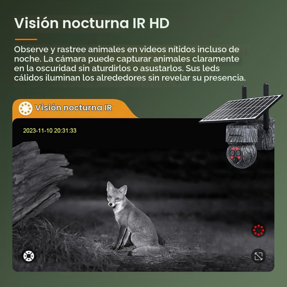 SHIWOJIA 12X Zoom Camara Vigilancia 4G Exterior Solar con Tarjeta SIM, 2K 360° PTZ 4G Inalámbrico Cámara con Visión Nocturna, Detección de Movimiento, Audio Bidireccional, IP66 Impermeable
