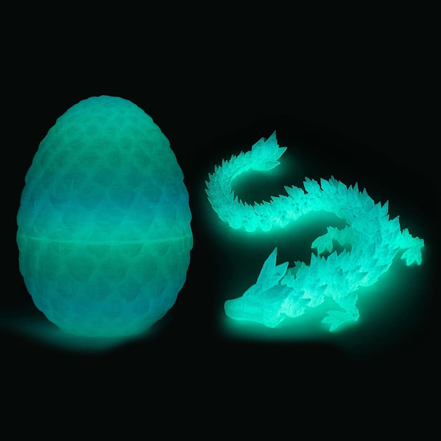 3D Printed Dragon Eggs with Articulated Dragon Toys – Unique Crystal Dragon Gifts for Christmas, Birthdays, Home & Office Decor (Luminous)