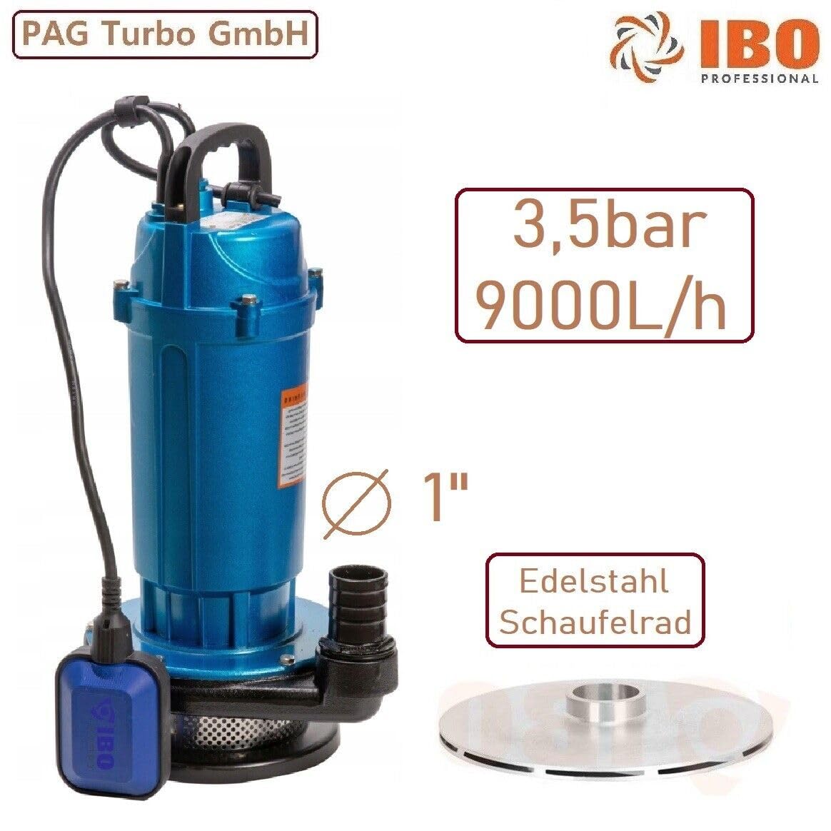 PAG-WQX - Hochdruck Zisternenpumpe Tauchpumpe Wasserpumpe Pumpe 3,5bar - 9000L/h für Gartenbewässerung Zisternenentleerung