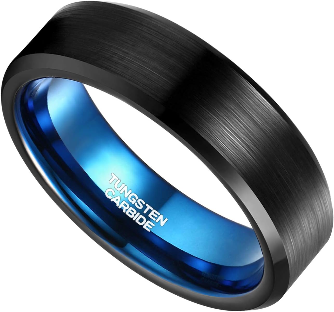 TRUMIUM 4mm 6mm Tungsten Rings for Men Women Black and Blue Wedding Bands Beveled Edges Comfort Fit Size 4-15