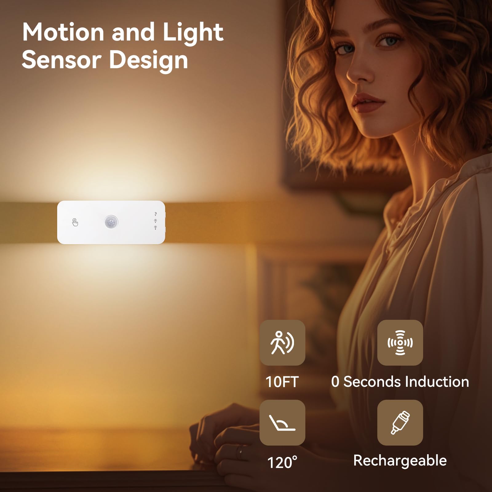 Luz nocturna con detector de movimiento, inalámbrica, recargable, luces LED para escaleras, detector de movimiento interior, luz nocturna para niños y 3 modos de temperatura de color para