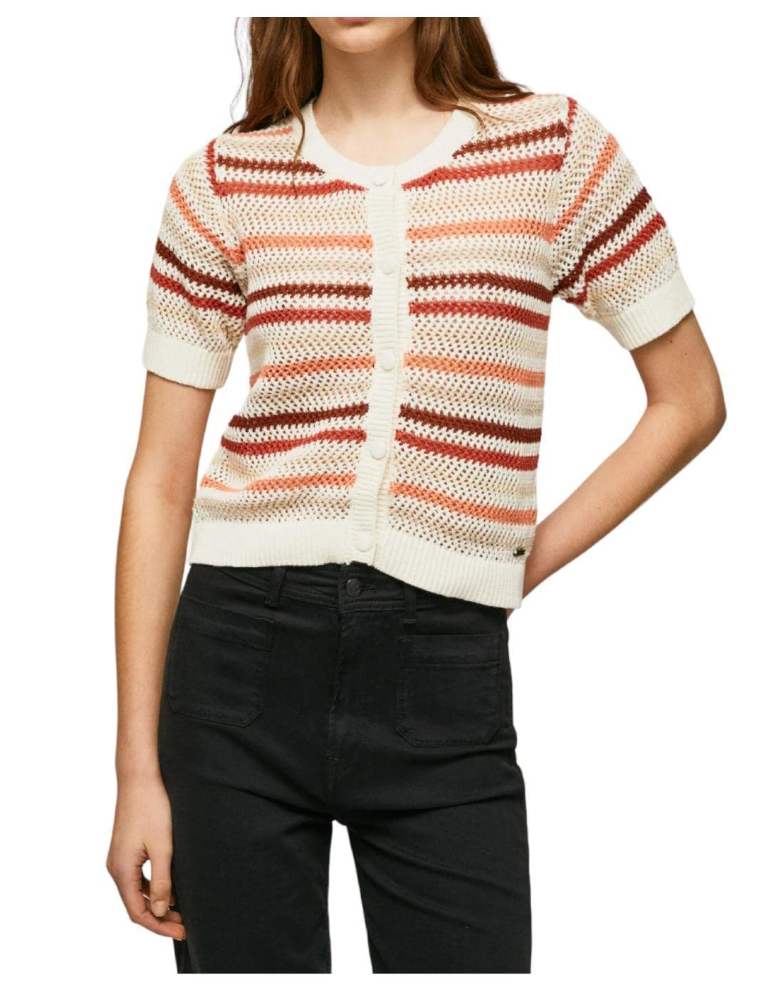 Pepe Jeans Chaqueta punto Frances, manga corta con cierre frontal de botones. Multicolor