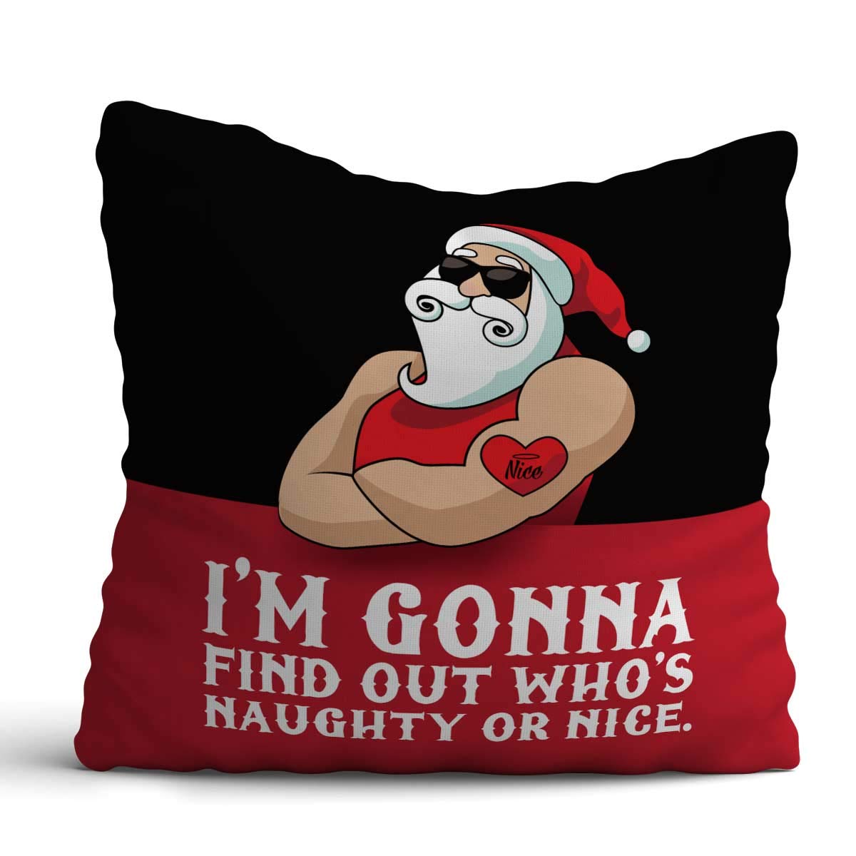 Giftcart I'm Gonna Find Out Who is Naughty Or Nice Polyester Canvas Cushion Cover 12 x12 InchGift for Boyfriend|Gift for Husband|Gift for Wife|Gift for Girlfriend