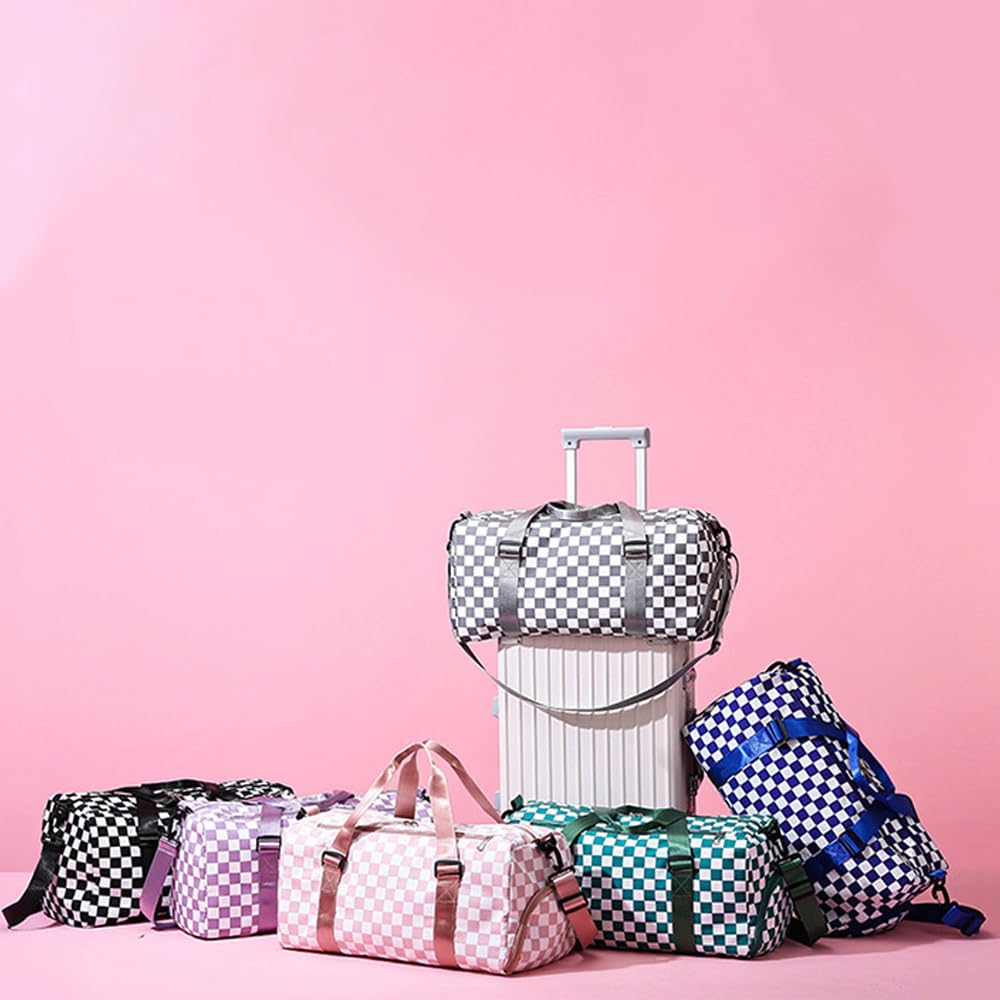 Checkered Sports Duffel Bags for Women/Men, Gym Bag with Shoes Compartment & Wet Pocket - Image 2