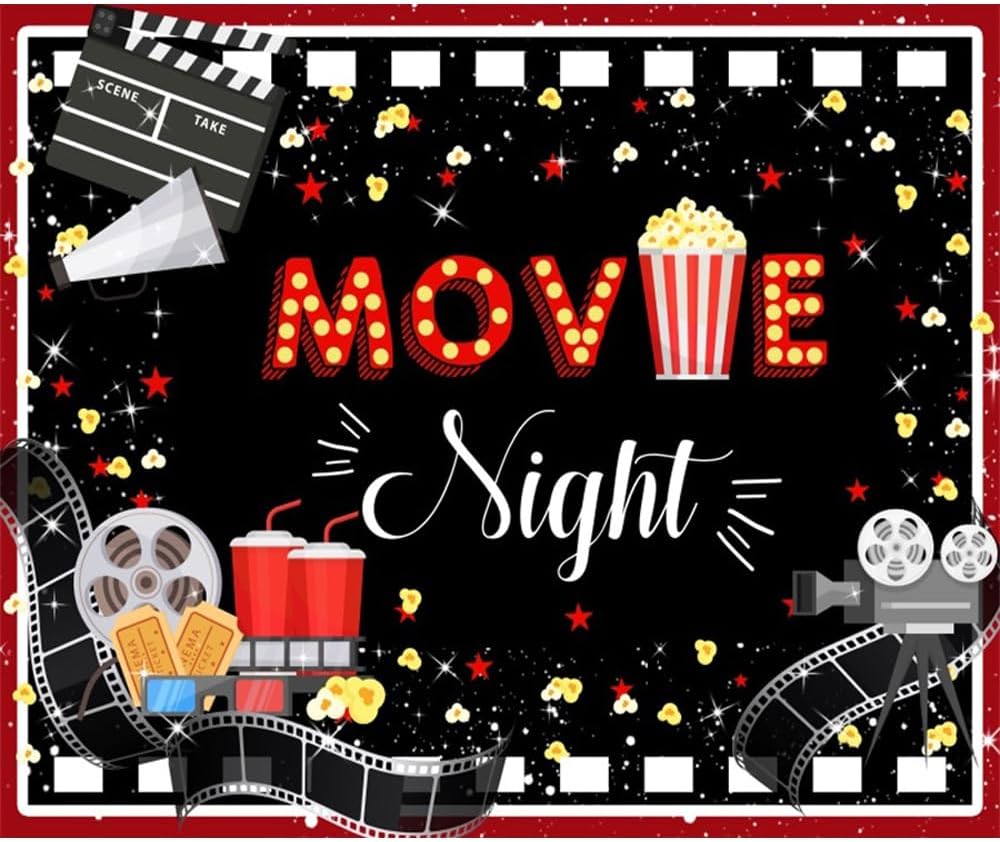 Cinema Movie Night Backdrop Superstar Dress-up Cosplay Awards Night Ceremony Backdrop Drinks Popcorn Photography Background 10x8ft(300x240cm) Extra Large Banner Photo Studio Props