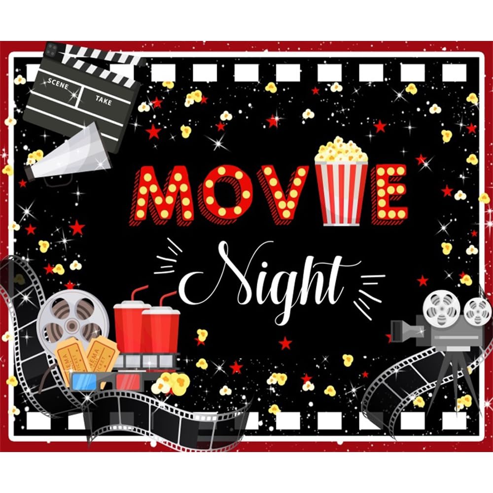 Cinema Movie Night Backdrop Superstar Dress-up Cosplay Awards Night Ceremony Backdrop Drinks Popcorn Photography Background 10x8ft(300x240cm) Extra Large Banner Photo Studio Props