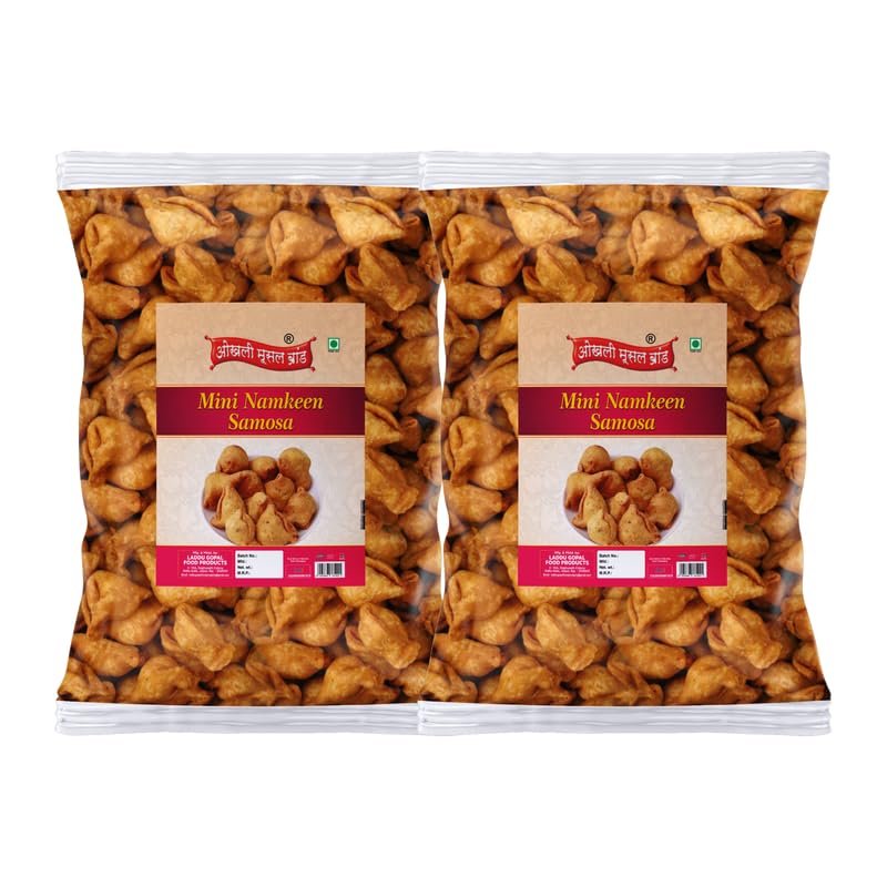 Image of OKHLI MUSAL BRAND Homemade Moong Dal Samosa | Baked Mung Dal Namkeen Snack||Chatpata Moong Dal Masala Samosa | Mini Samosa | Bachcho Ka Favourite Tasty Yummy Snack-850g*2Pack