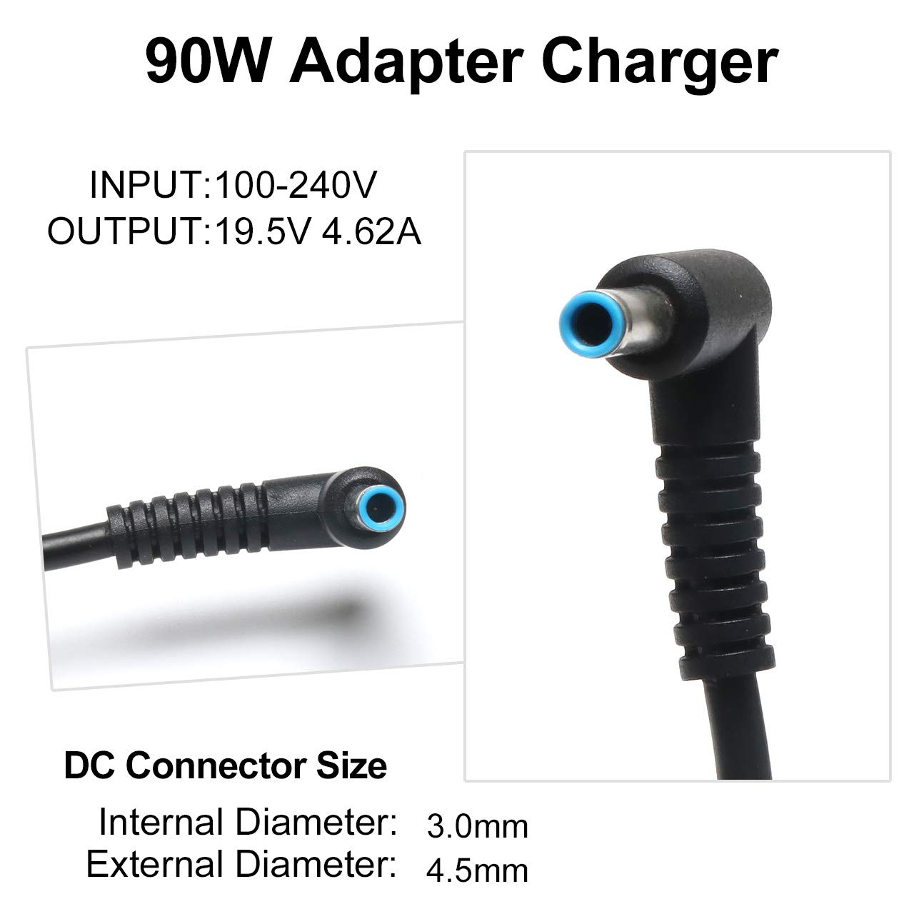 90W AC Adapter Charger for HP Envy Touchsmart Sleekbook 15 17 M6 M7 Series Spectre X360 13 15 ，Stream 11 13 14 ，Elitebook Folio 1040 ，Pavilion 11 14 15 17 741727-001 740015-001 854117-850 image 2 of 9 B08B7VYFNG