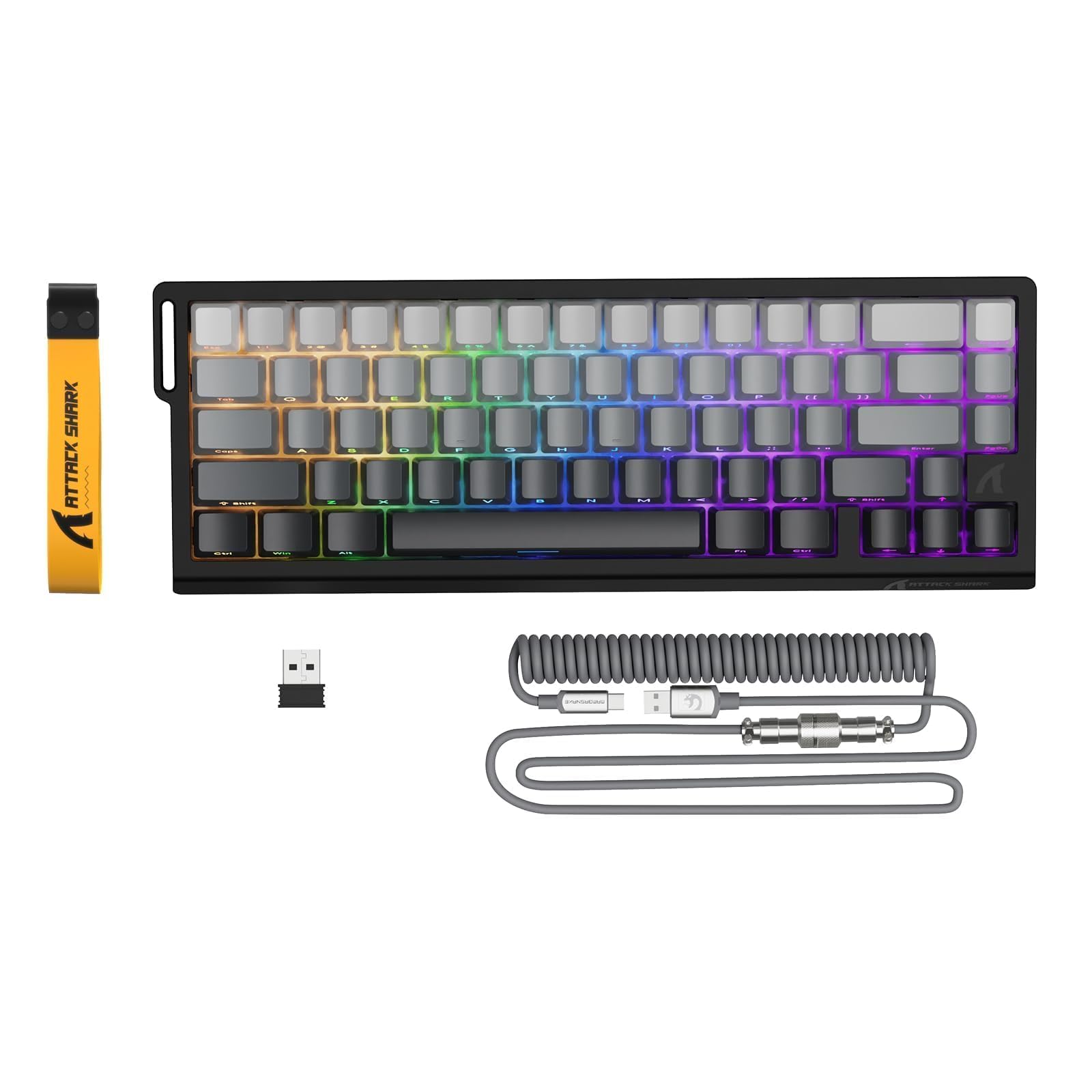 ATTACK SHARK X68PRO HE Tastiera da Gioco Wireless con Attivazione Rapida, Precisione RT 0,01 mm, Interruttore Magnetico, 8000Hz, Attuazione Regolabile, Snap Tap, RGB, C01 Cavo Spirale - Gradiente Nero