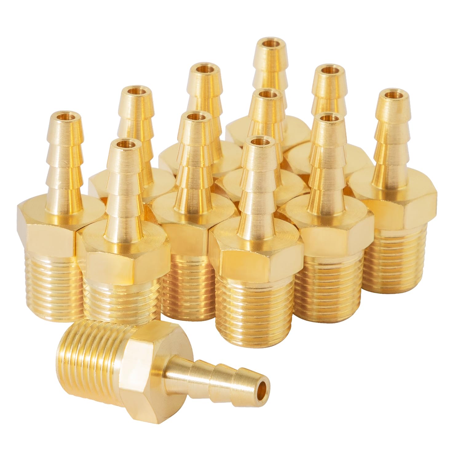 SUNGATOR 12-Pack 1/8'' Air Hose Fittings, Brass Hose Barb Fittings, 1/8 Inch NPT Male Pipe to 1/8'' Barb End Aadapter, Brass 1/8 Inch Air Line Repair