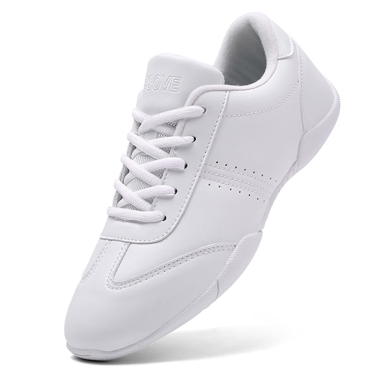 FLIOZY Womens Cheer Sneakers Girls Cheerleading Breathable Dance Shoes White Cheer Shoes Athletic Competition Tennis Sneakers White Leather 42