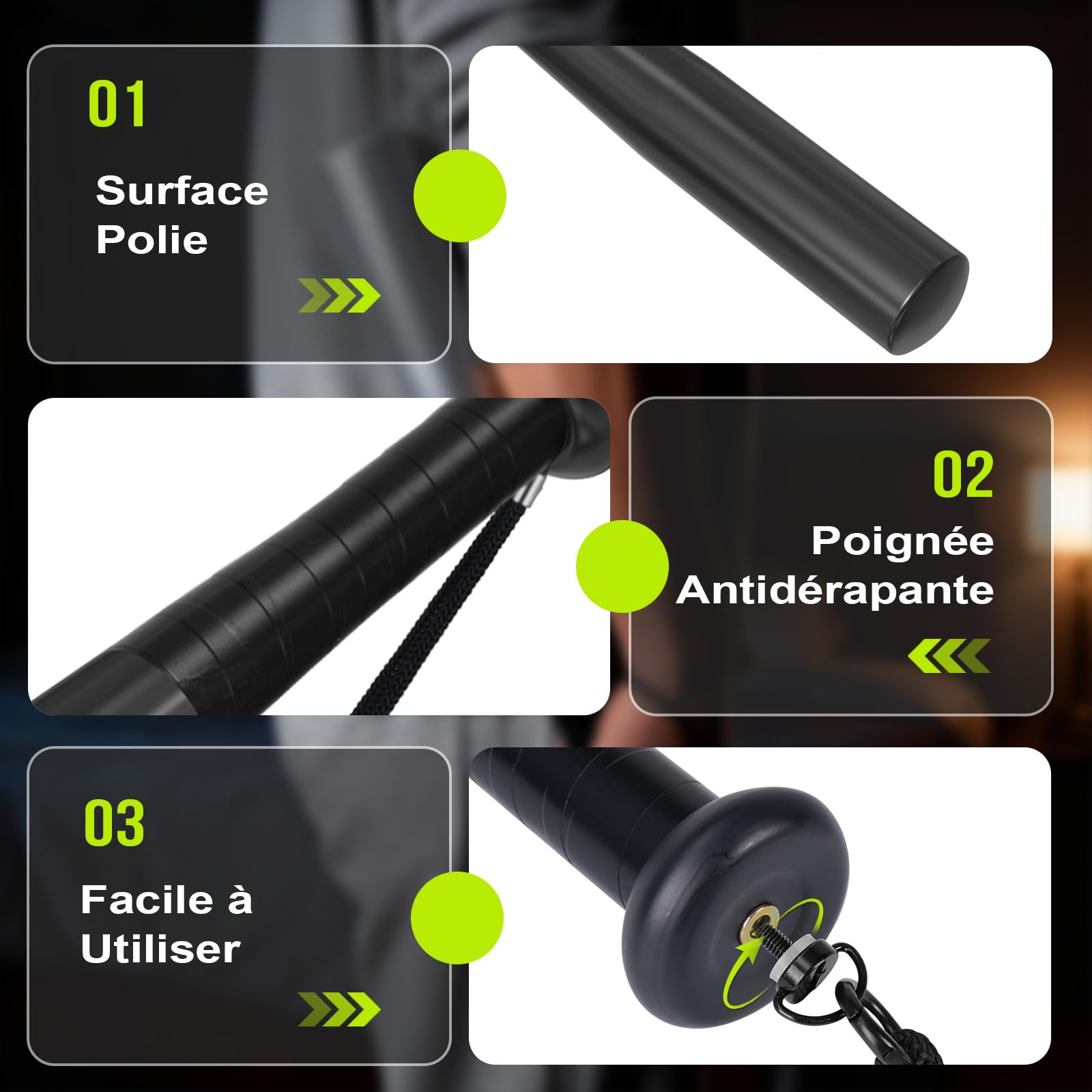 BOOSTEADY Batte de Baseball en Acier Robuste avec Poignée Antidérapante et Bracelet en Paracorde, Longueur Pratique de 43 cm, Compacte et Portable