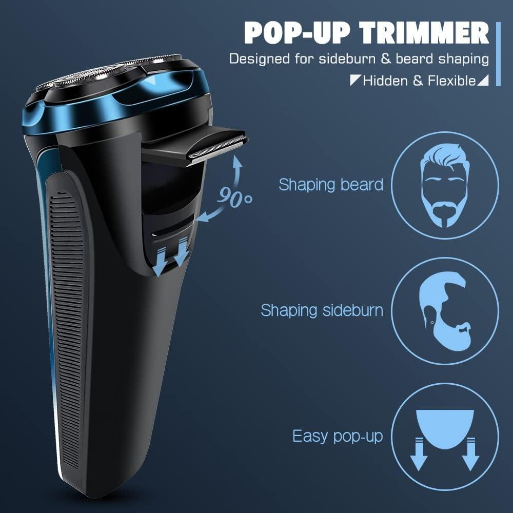 Rasierer Herren Elektrisch Snapbuy/Mit 3er Ersatzköpfen/Nass- und Trockenrasierer/Elektrorasierer mit Pop-up Trimmer / 99 Min. Laufzeit/Bartschneider/LED Anzeige/Reiseetui
