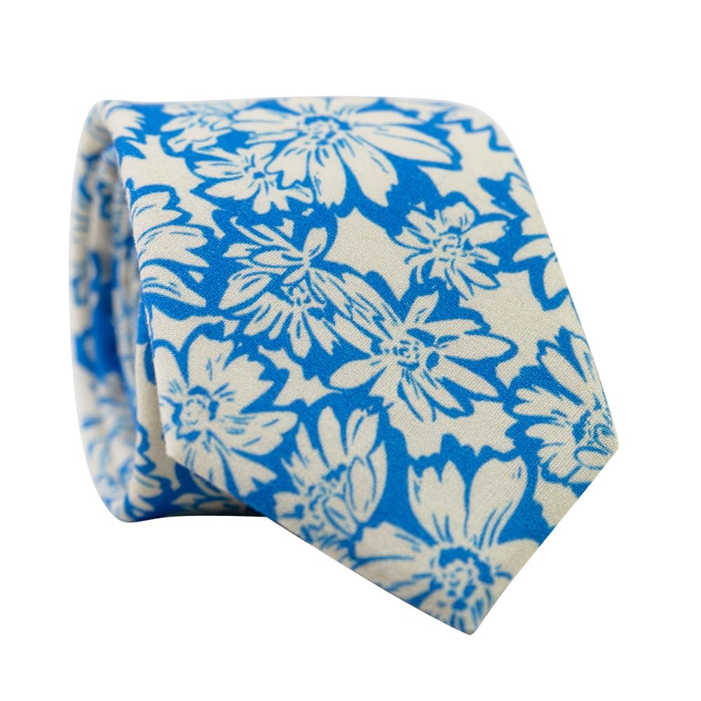 DAZI Men's Skinny Tie Floral Print Cotton Necktie, Great for Weddings, Groom, Groomsmen, Missions, Dances, Gifts.