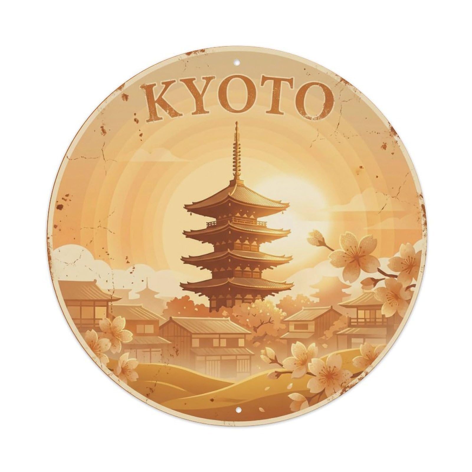 Vintage Travel Kyoto Japan Amber Vintage Metal Tin Sign Plaque Wall Decor for Cafe, Club Bar, Office, Garden Metal Poster 8x8Inch