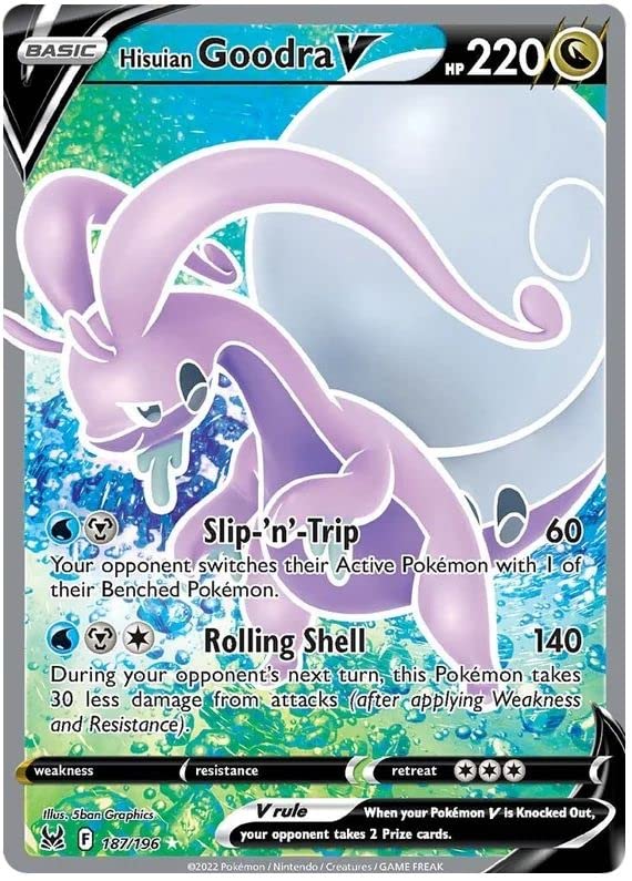 Hisuian Goodra V 187/196 Rare Ultra Pokemon Card (Sword & Shield Lost Origin) + 1x TitanCards® Toploader