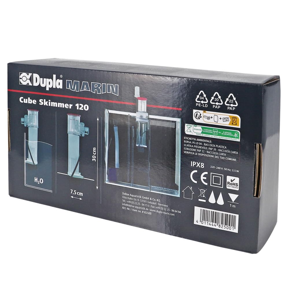 Dupla Marin Cube Skimmer, 120 l, Potente schiumatore di proteine per Il Vostro Acquario, Riduce Le Sostanze nocive ed Efficace Pulizia dell'Acqua, Ideale per Acqua salata, Facile da Usare