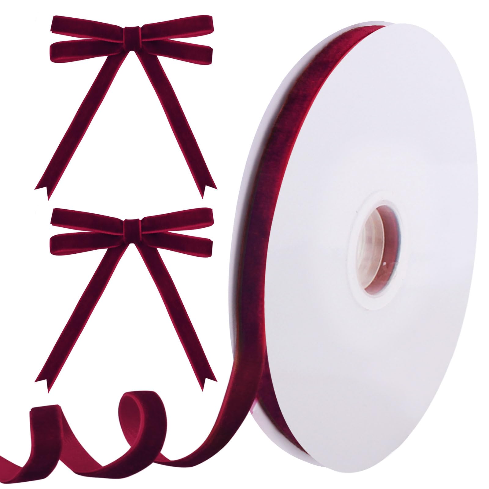 Tsorode 10 Yards Burgundy Velvet Ribbon for Christmas Tree, 3/8 Inch