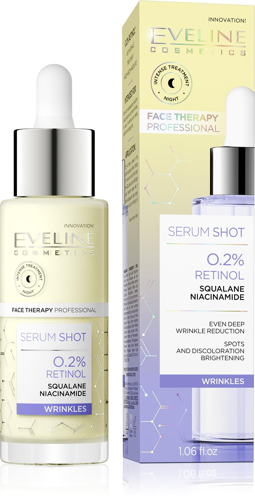 Eveline Cosmetics Face Therapy Professional Wrinkles Serum Shot | Infused with 0.2% Retinol | Enriched with Squalane and Niacinamide | Helps in Even Wrinkle Reduction | 30ml