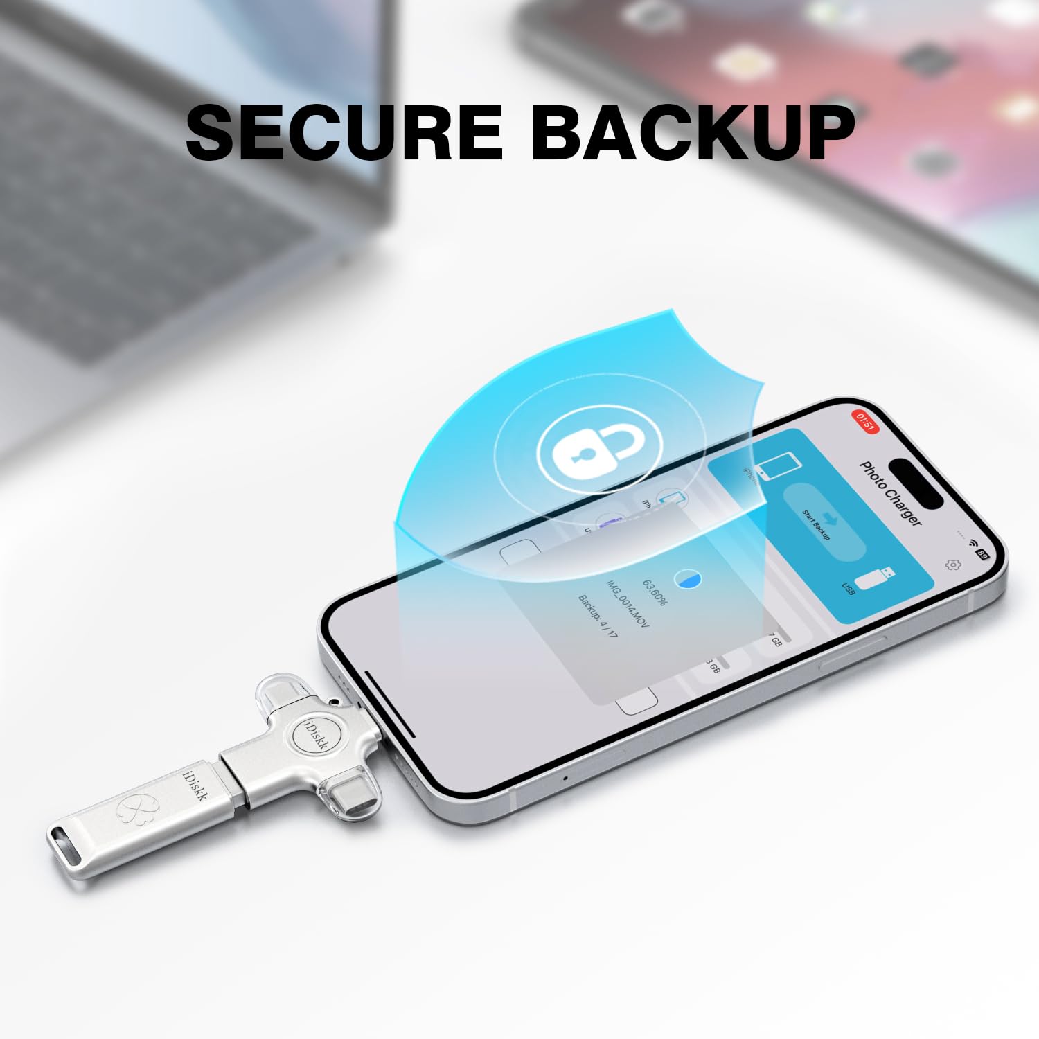 iDiskk Chiavetta fotografica per chiavetta USB da 128 GB, memoria Memory Stick | Photo Stick per iPhone, iPad, Android, Mac e PC per trasferire e backup automatico di foto/video/Fies