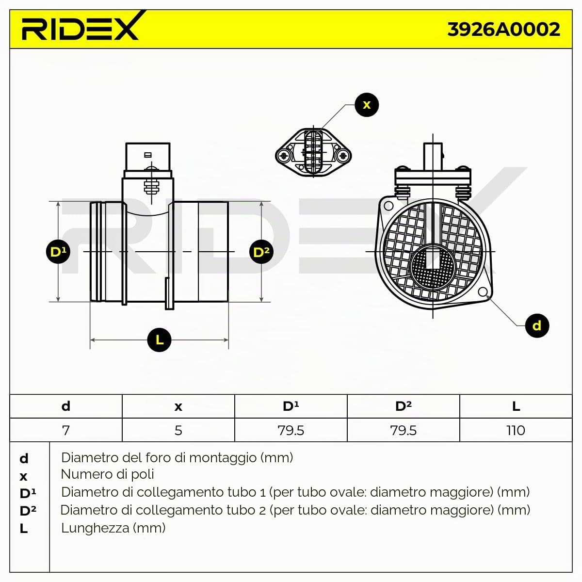 RIDEX 3926A0002 Pezzo Debimetro elettrico Compatibilità con VW Golf 4 Hatchback 1J1