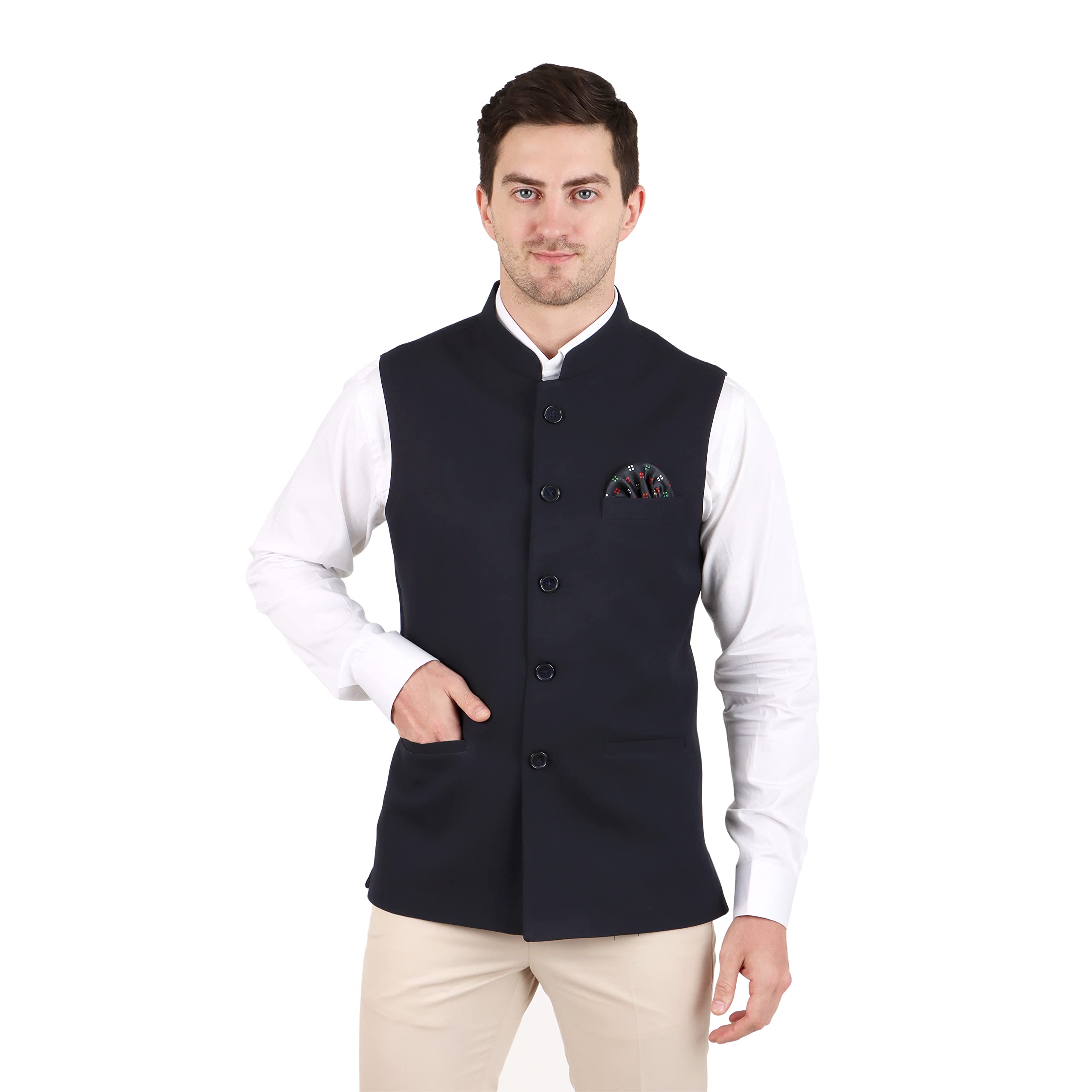 Men’s Nehru/Modi Jacket (Waistcoat) along-with Inner pocket - Premium Matty Fabric with Polyester Lining, Stylish Sleeveless Regular Fit Waistcoat for Festivals or Casuals