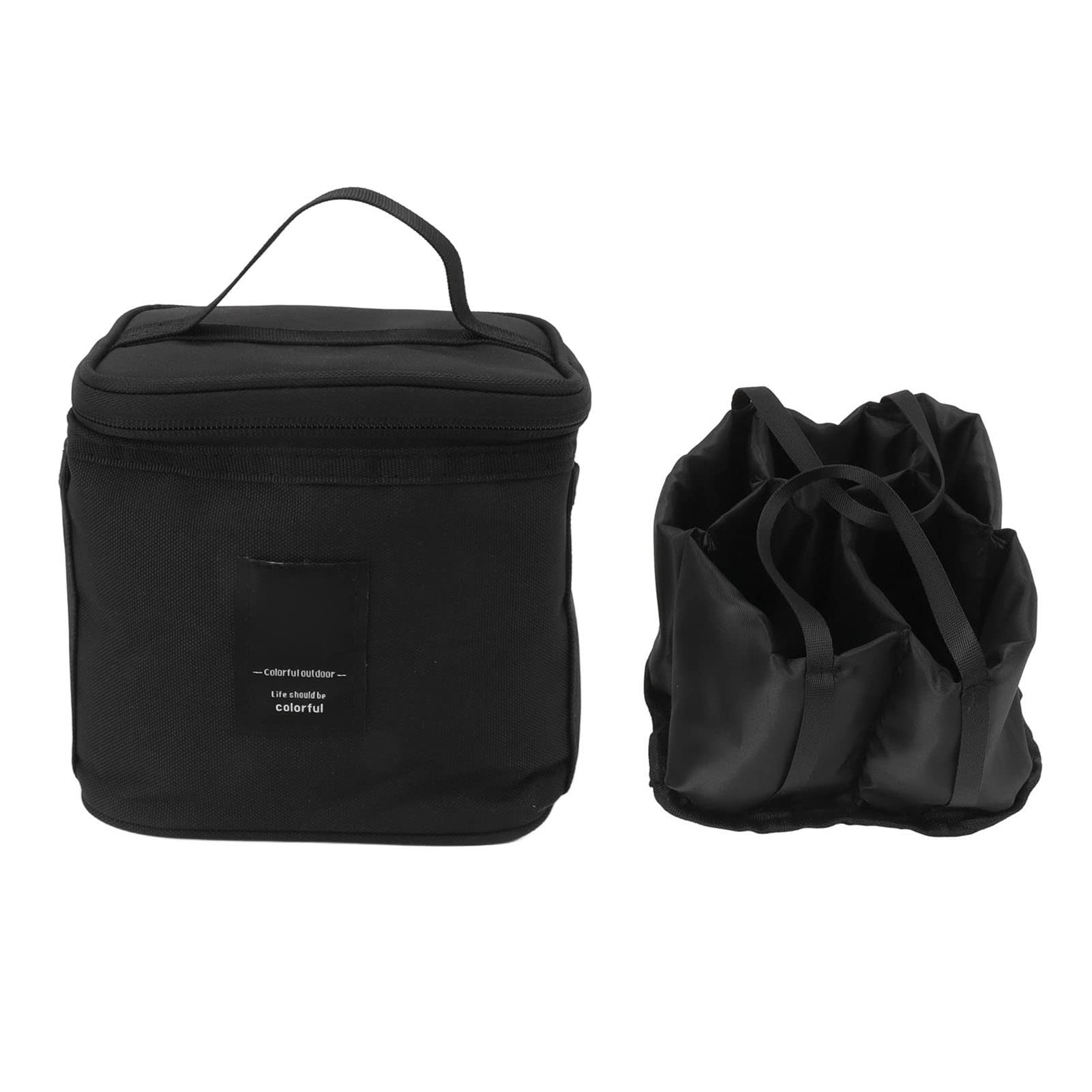 yaogohua Picnic Bag Picnic Basket Picnic Accessories Blanket Storage Spice Bottle Carry Bag Removable Inner Divider Oxford Cloth Portable Seasoning Jar Bag for BBQ Picnic Camping (Black)