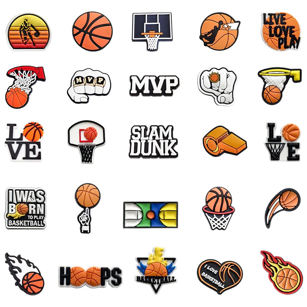 COOLBABY 25pcs Basketball NBA Sports Series Crocs Shoes Shoe Buckle Diy Accessories Sports Shoe Accessories Croc Removable