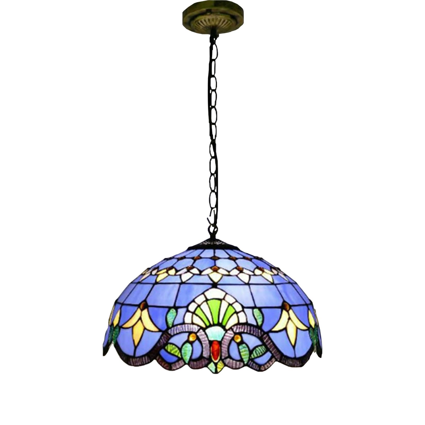 NHPJFDC Tiffany Chandelier Lamp Baroque Stained Glass Pendant Light Fixture, Vintage Hanging Lamp for Aisle Balcony Hallway Bedroom Kitchen Dining Room,Blue,16 "