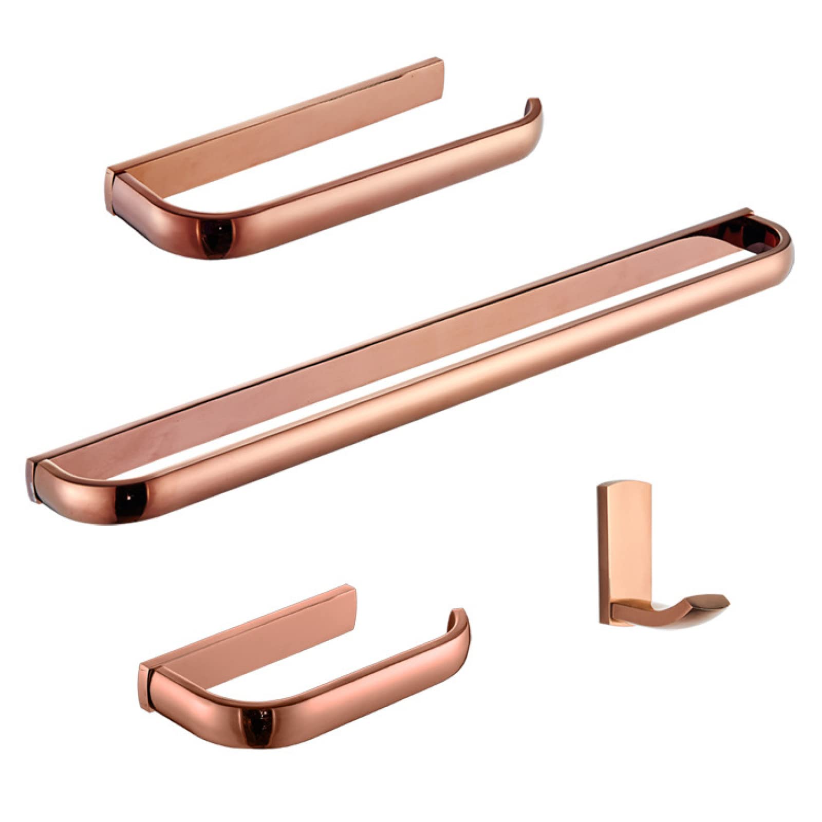 Lot de 4 porte-serviettes de salle de bain en laiton doré rose + anneau porte-serviettes + porte-mouchoirs + porte-manteau