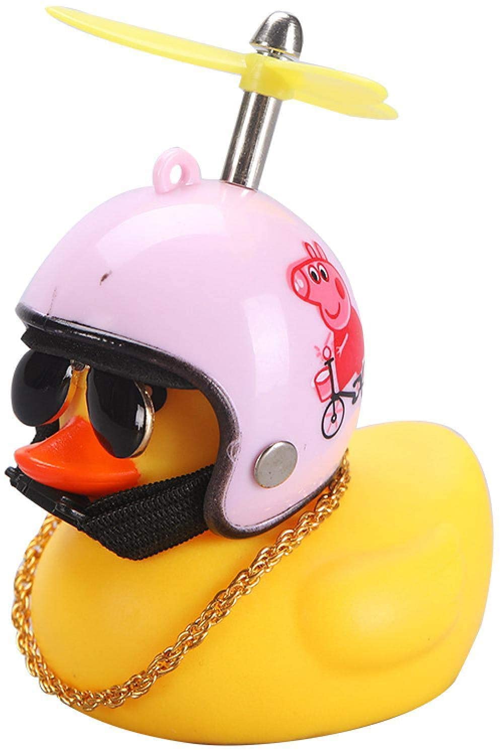 ALISSA Rubber Toy Car Ornaments Yellow Duck with Propeller Helmet Car Dashboard Decor Squeaking Glowing Toys for Adults Kids (Pink Pg Helmet)