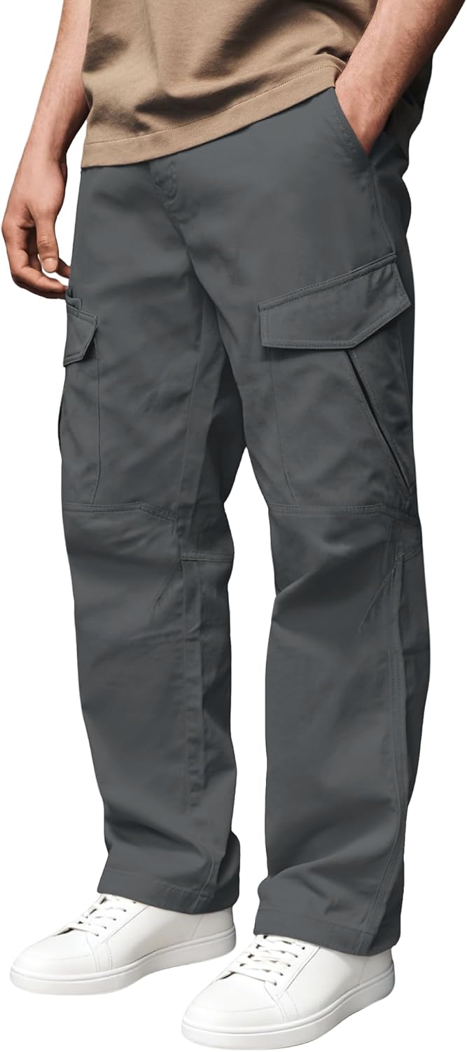 DOWMQ Mens Cargo Pants Elastic Waist Stretch Pants for Men Lightweight Quick-Dry Hiking Pants with Multi Pockets