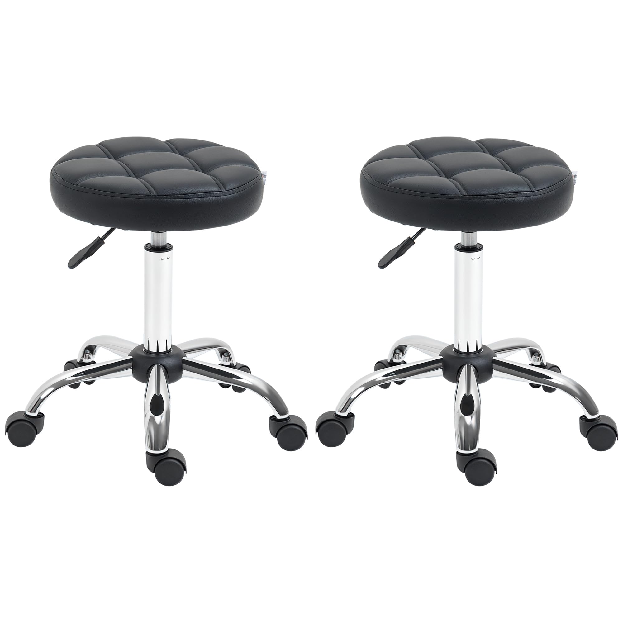 HOMCOM Rollhocker Höhenverstellbar Drehhocker 2er-Set 48-63 cm Schwarz