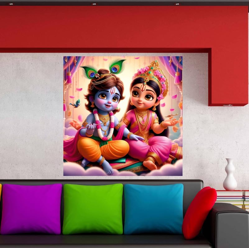 Image of British Terminal Cute little Bal Gopal Baby God Krishna| Kanha Ji | Laddu Lord Makhan Chor Painting Religious Poster for Pregnant Women for wall (matt thin vinyl,sticker,multicolor,unframed)| bj300