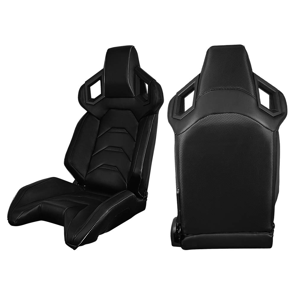 IKON MOTORSPORTS, Universal Racing Seats Pair with Dual Sliders, PU & Carbon Leather Reclinable Left Right