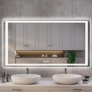 ISKM 51''L x 32''W LED Mirror for Bathroom Lighted Vanity Mirror for Wall Front Lights + Backlit LED Bathroom Mirror Anti-Fog Tempered Glass ETL Listed