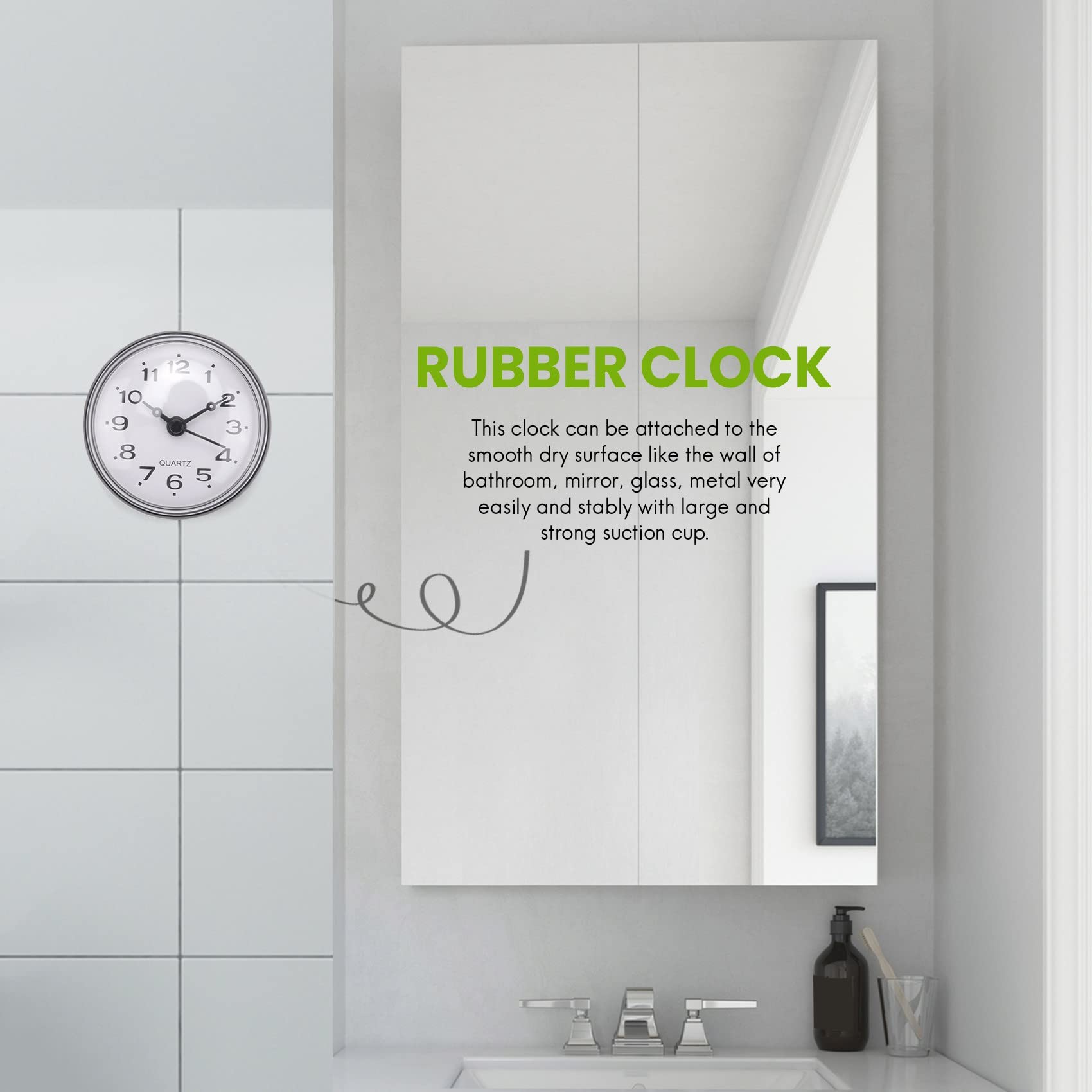 Bureau Orologio da parete impermeabile con ventosa, 7 , per cucina, bagno, doccia, nero