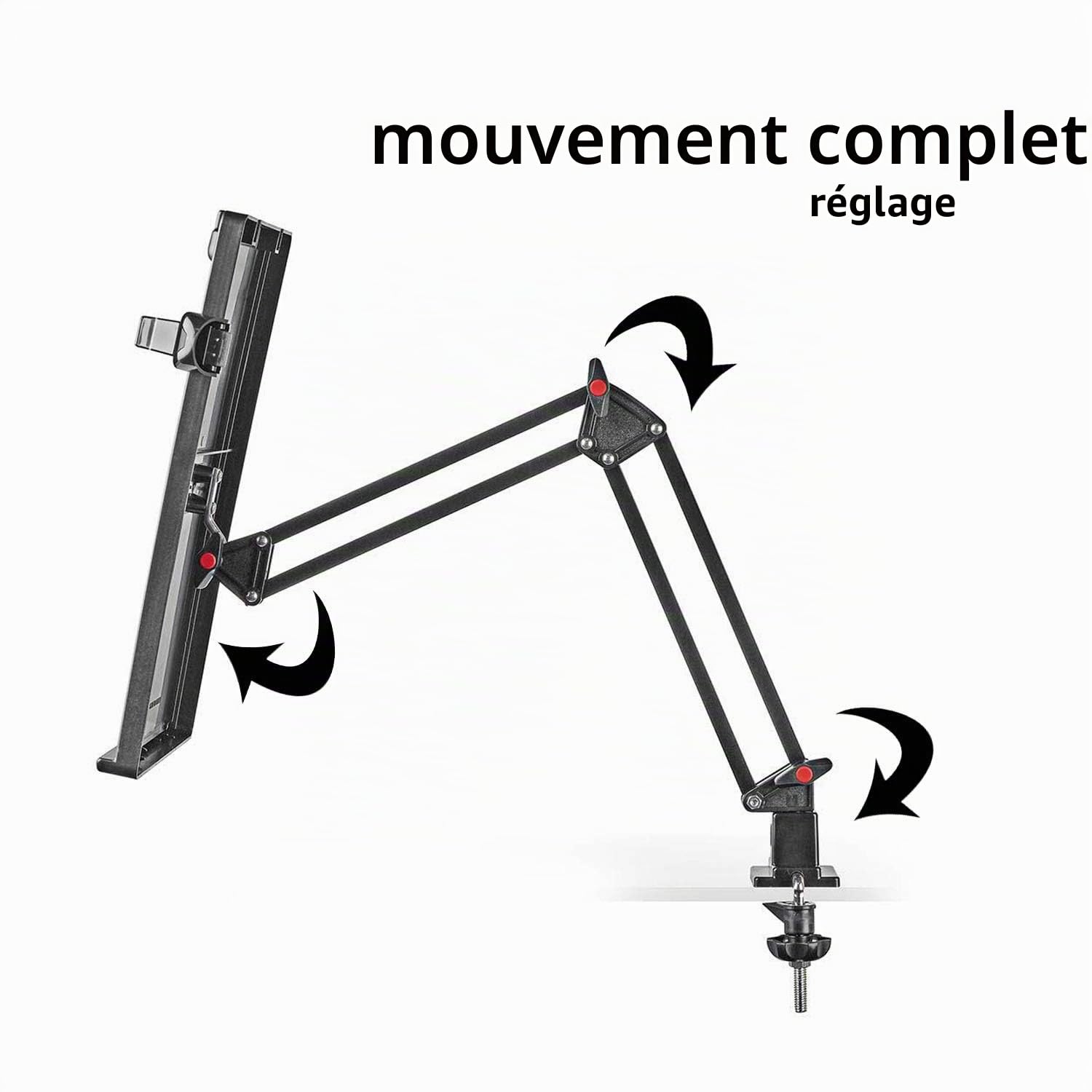 Support de bureau ergonomique réglable avec guide de ligne, porte-documents, noir/gris